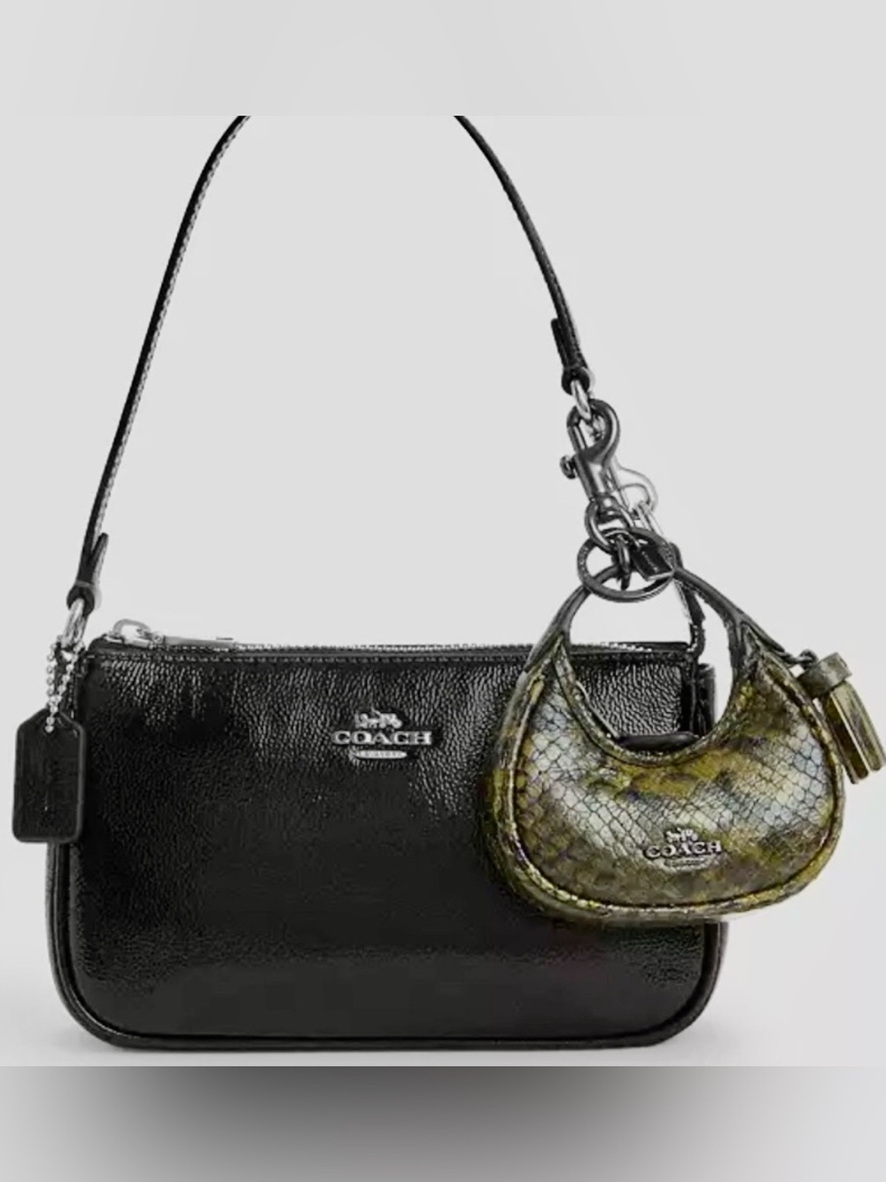 Coach, Carmen snake skin mini bag charm key ring keychain with tassel NWT - Picture 3 of 11
